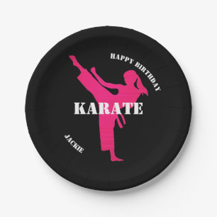 Prato De Papel Karate Girl Happy Birthday com papel de papel