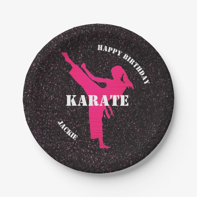 Prato De Papel Karate Girl Specs of Glitter Birthday Plates (Frente)