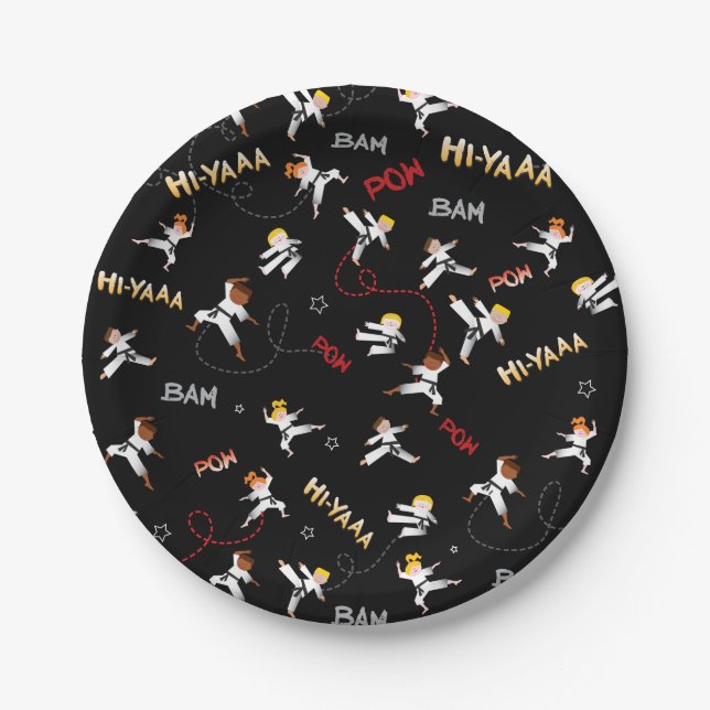 Prato De Papel Karate Kids Taekwondo Crianças Festa de aniversári (Frente)