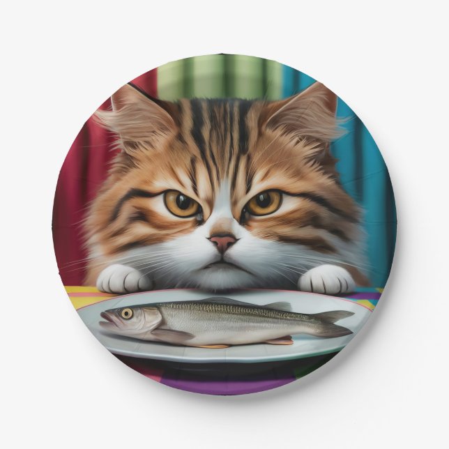Prato De Papel Katze mit Fisch (Frente)