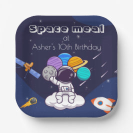 Prato De Papel Kawaii Azul Marinho Astronauta Tema Espacial Quadr