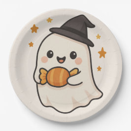 Prato De Papel Kawaii Ghost com o Halloween Candy
