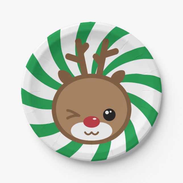 Prato De Papel Kawaii Reindeer Paper Plates (Frente)