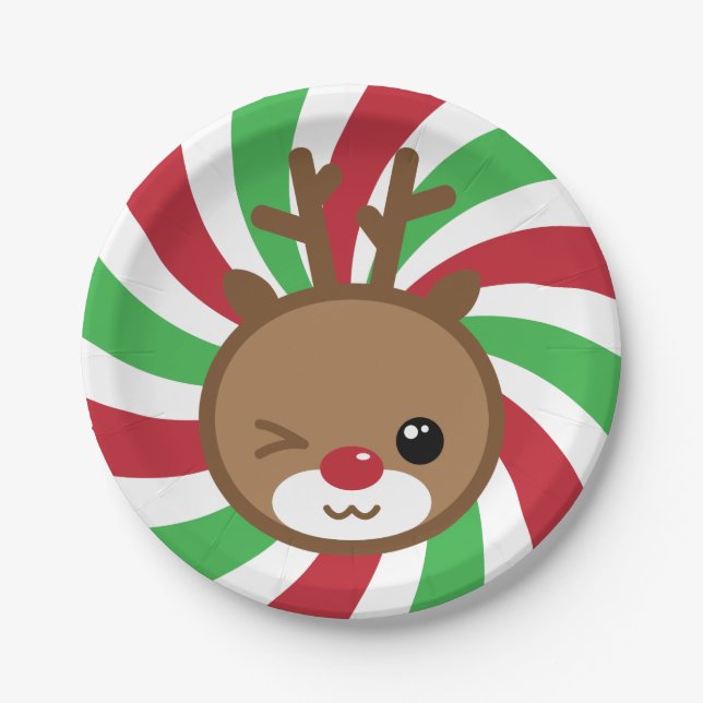 Prato De Papel Kawaii Reindeer Paper Plates (Frente)
