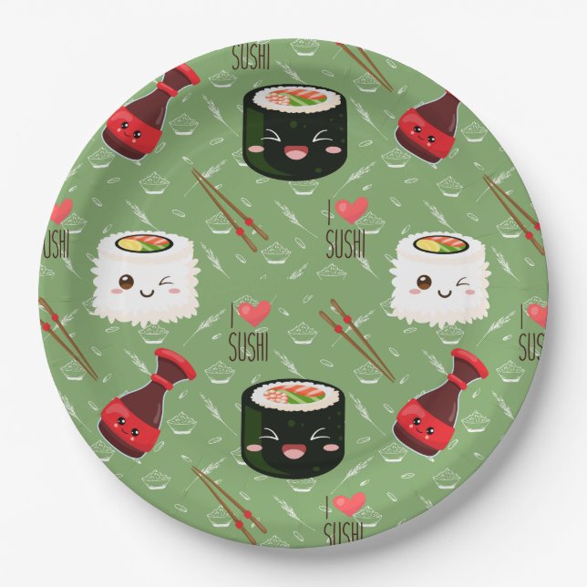 Prato De Papel Kawaii Sushi Pattern (Frente)