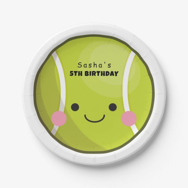 Prato De Papel Kawaii Tênis Ball Personalizado Nome Curto Esporte (Frente)