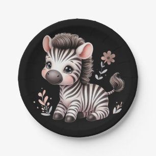 Prato De Papel Kawaii Zebra Fofa Vida Selvagem Diversão Preto e B