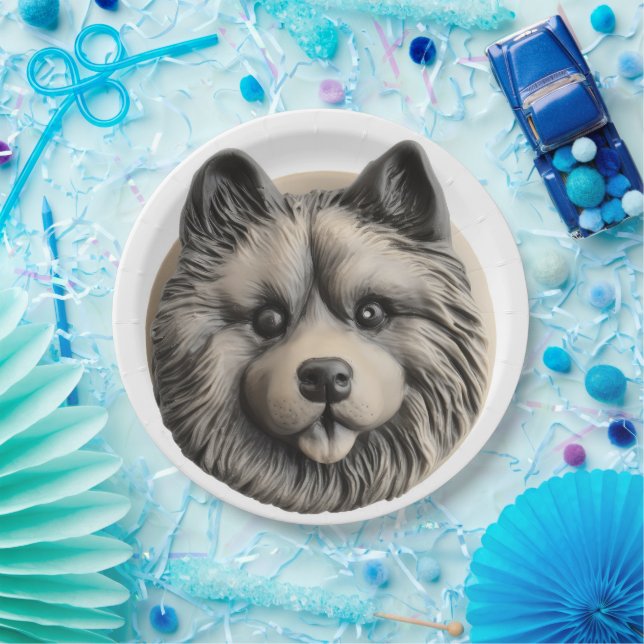 Prato De Papel Keeshond Cão 3D Inspirado (Festa)