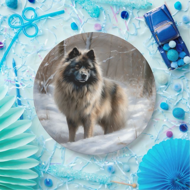 Prato De Papel Keeshond Deixe Nevar Natal (Festa)