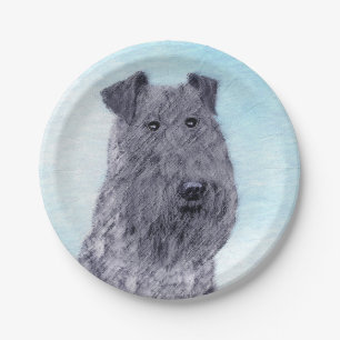 Prato De Papel Kerry Blue Terrier pintando uma pintura cãozinha