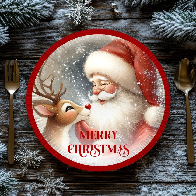 Prato De Papel Kids Christmas Plates with Cute Santa and Rudolph (Kids Christmas Plates with Cute Santa and Rudolph)