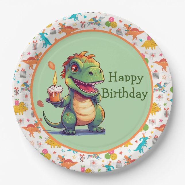 Prato De Papel Kids Dino Birthday (Frente)
