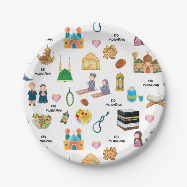Prato De Papel Kids Eid Mubarak Paper Plates – Colourful Islamic  (Frente)