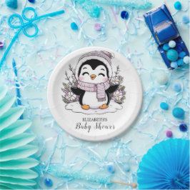 Prato De Papel Kids Snow Penguin Chá de fraldas