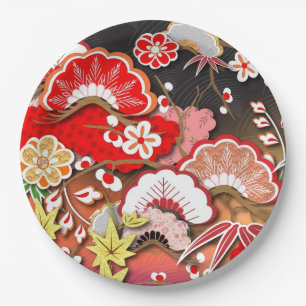Prato De Papel Kimono de outono japonês elegante