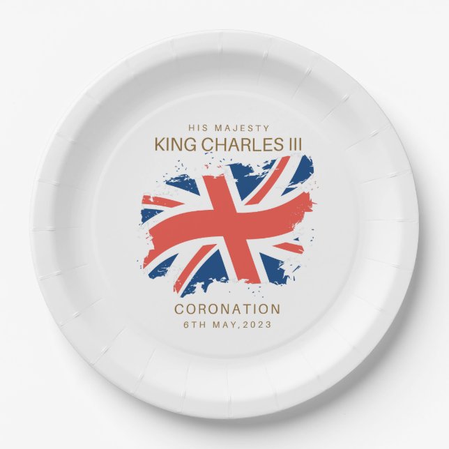 Prato De Papel King Charles III Union Jack Flag Plates (Frente)