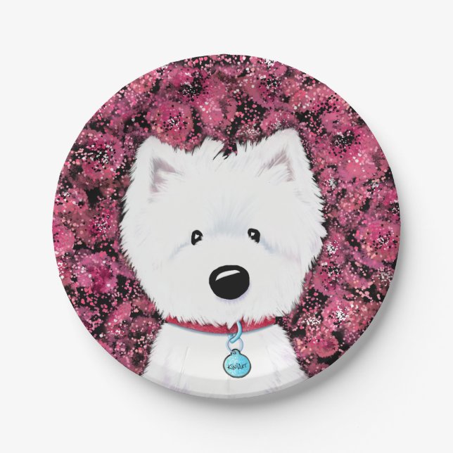 Prato De Papel KiniArt Westie Impressões Floral (Frente)