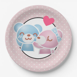 Prato De Papel KIssing Bears em Bolinhas Cute e Kawaii