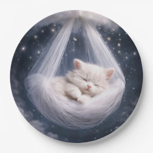 Prato De Papel Kit de Chá de Bebê Gatinho em uma Hammock de Tule