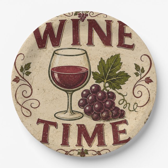 Prato De Papel Kitchen Farmhouse Decor Wine Time  (Frente)