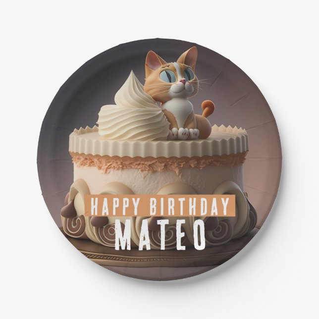 Prato De Papel Kitten Birthday Cake - (Frente)