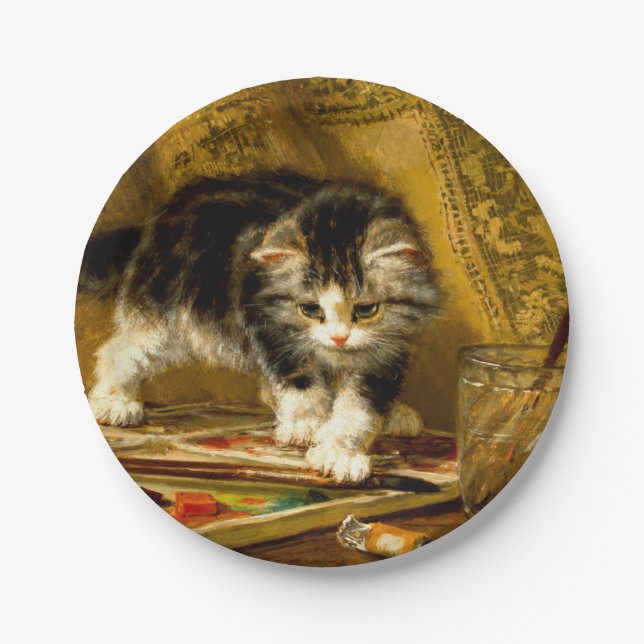 Prato De Papel Kitten com pintura e escovas (Frente)