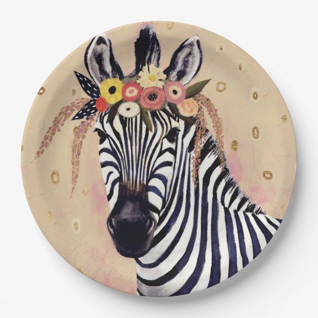 Prato De Papel Klimt Zebra | Adornada Em Flores (Frente)