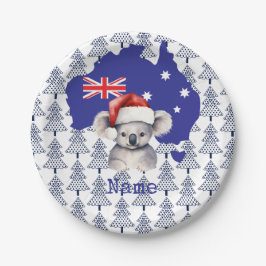 Prato De Papel Koala Bear on Australia Flag and Christmas Tree