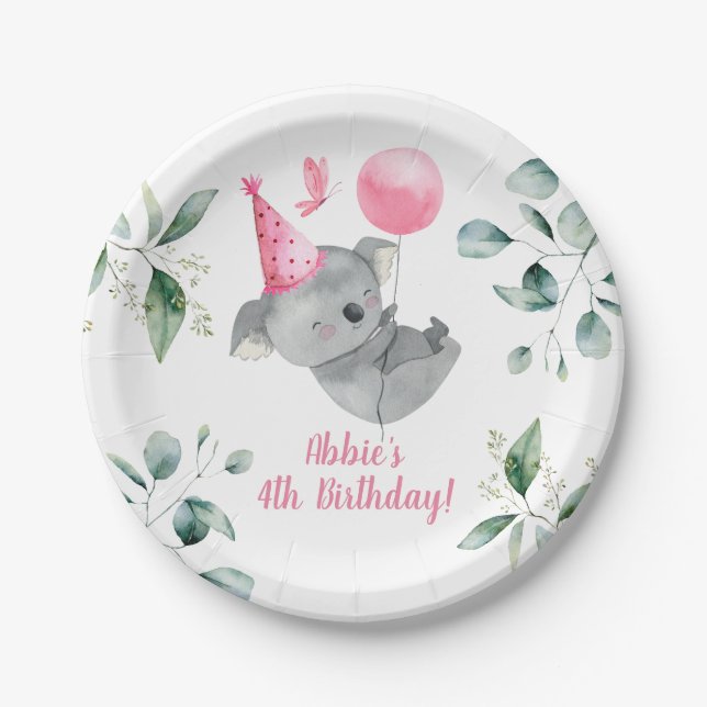 Prato De Papel Koala Girl Birthday (Frente)