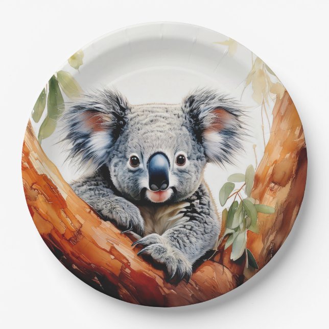 Prato De Papel Koala Sentado em uma árvore de chiclete (Frente)
