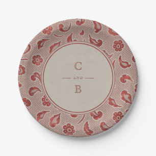 Prato De Papel Kraft red Lace Rusch Country Monograma