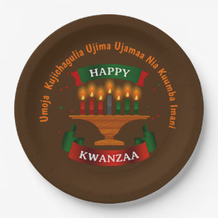Prato De Papel Kwanzaa vela Red Black Green 7 Princípios 9"