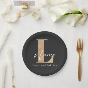 Prato De Papel L & Name Iniciais Monogramados Modernos Personaliz