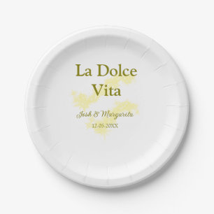 Prato De Papel La Dolce Vita amarelo casal de casamento Nome data