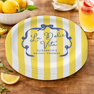 Prato De Papel La Dolce Vita Yellow Stripe Bridal Shower