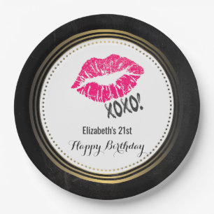 Prato De Papel Lábios cor-de-rosa à moda de Kissy com xoxo! Fel