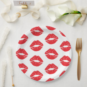 Prato De Papel Lábios Vermelhos, Batom Vermelho, Beijo, Padrão De