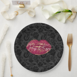 Prato De Papel Lábios vermelhos Beijo Preto Floral