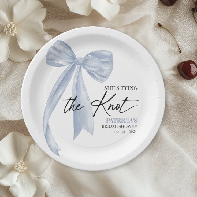 Prato De Papel Laço Azul Desbotado Festa de Chá para a Noiva (Criador carregado)