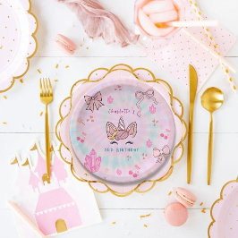 Prato De Papel Laço Coquete de Unicórnio Tie Dye Mágico de Aniver