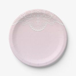 Prato De Papel Laço cor-de-rosa, branco, religioso