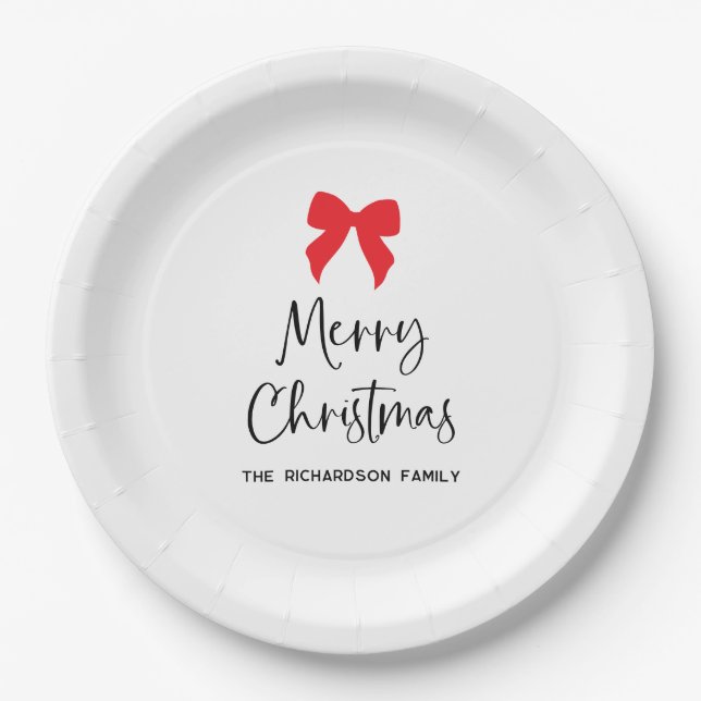 Prato De Papel Laço de Qualquer Cor | Chic Coquette Feliz Natal (Frente)