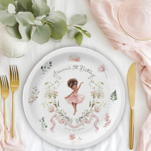 Prato De Papel Laço Rosa Caprichoso e Bailarina em Aquarela Anive