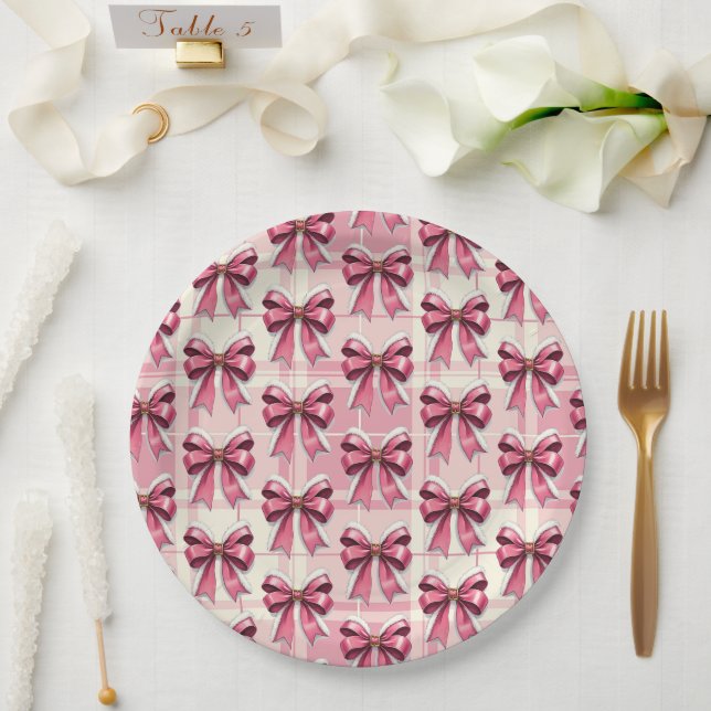 Prato De Papel Laços de Papai Noel Xadrez Rosa de Natal   (Casamento)