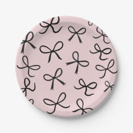 Prato De Papel Laços Pretos Pequenos Fofo da Moda Rosa