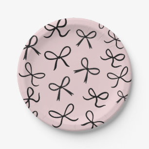 Prato De Papel Laços Pretos Pequenos Fofo da Moda Rosa