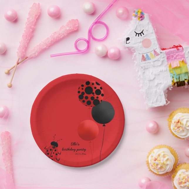 Prato De Papel Lady Bird-Inseto-Balões Pensados Festa de aniversá (Festa)