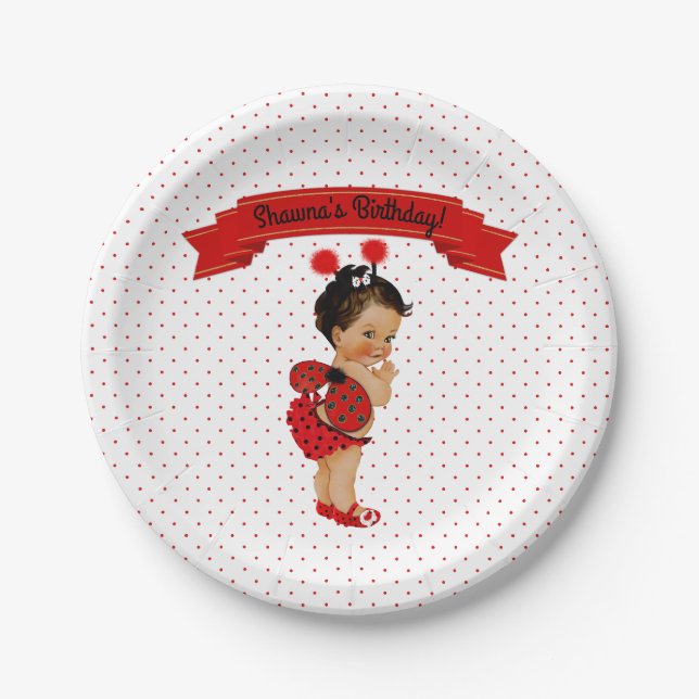 Prato De Papel Ladybug Baby Girl White com pontos vermelhos (Frente)