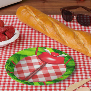 Prato De Papel Ladybug na grama gingham cheque verde-giro