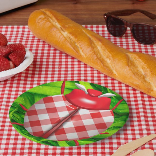 Prato De Papel Ladybug na grama gingham cheque verde-giro (Criador carregado)